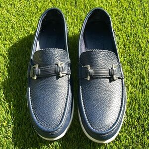 EUC - Salvatore Ferragamo Navy Leather Rieti Gancini Loafers Sz UK 9.5 (US 10.5)